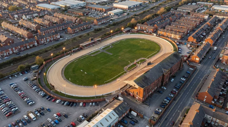 Aerial view of a GBGB licensed greyhound stadium in England