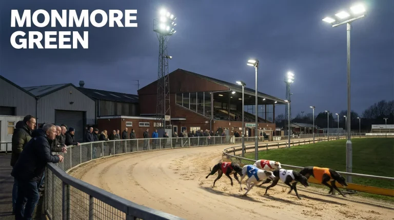 Monmore Green greyhound stadium in Wolverhampton during a race meeting